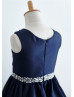 Beaded Navy Blue Taffeta Knee Length Flower Girl Dress